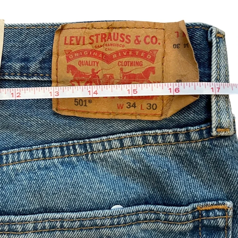 Levis 501 Original Fit Straight Leg Distressed Blue Denim Jeans‎ Mens 34x30
